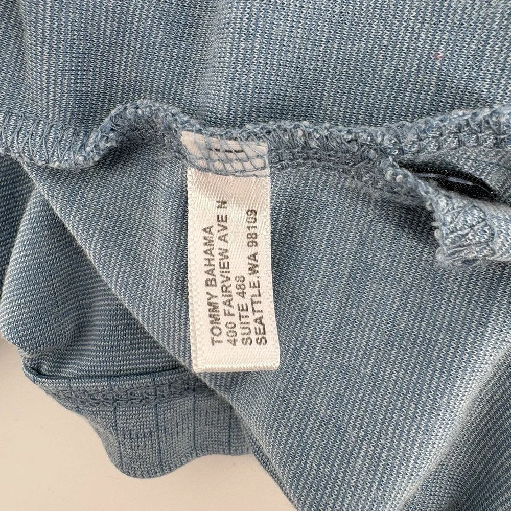 Tommy Bahama Mens Large Blue Textured Grid Modal Blend Short Sleeve Polo Shirt